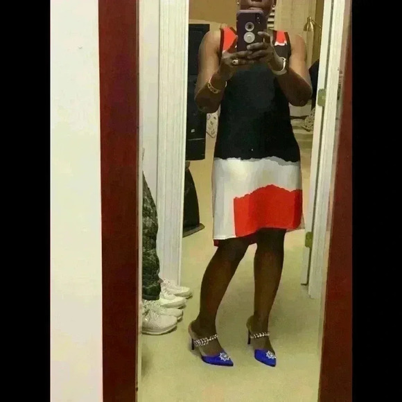 Gorgeous Trouve Orange, black, grey & white sleeveless dress - Picture 1 of 8